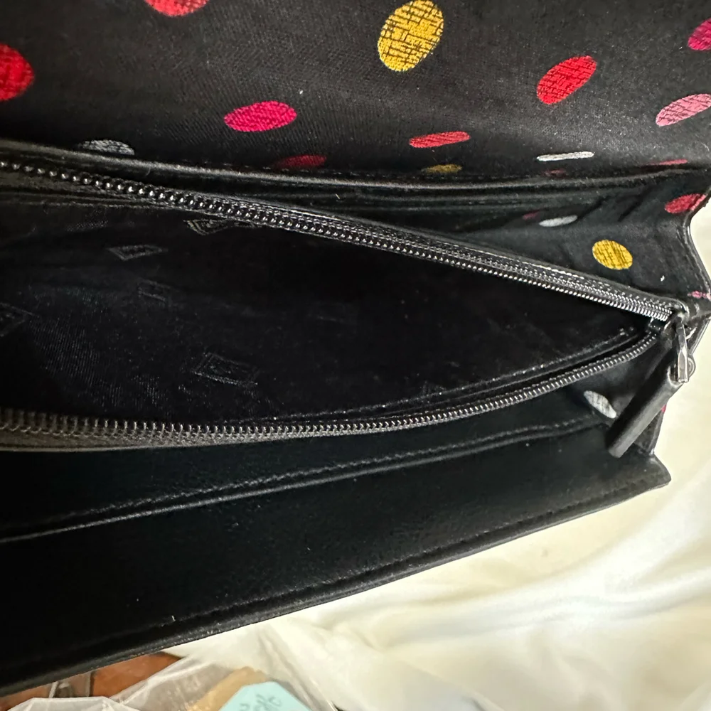 Vera Bradley Black Floral Trim Wallet with Pink, Green & Yellow Accents